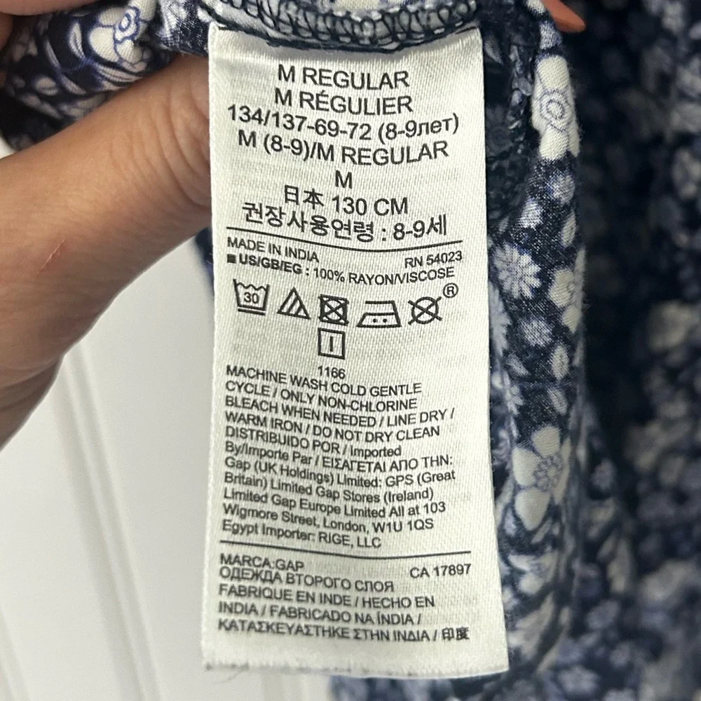 GAP Girls Medium Navy Blue White Floral Button Up Rayon Romper